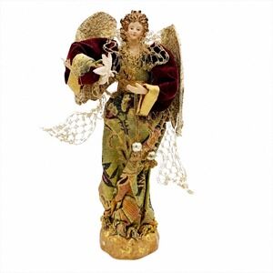 Old World Christmas Angel Figurine 12" Burgundy Velvet Tapestry Gold Wings